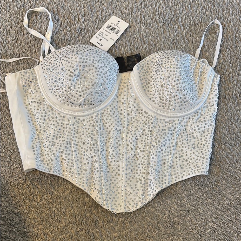 White beaded Windsor corset top